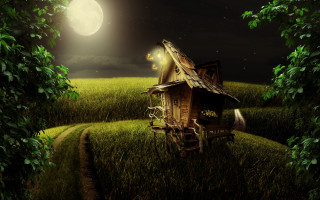 House field moon path fantasy - matte fantasy painting free wallpaper