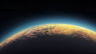 Yellow blue planet moon ocean - a few star free wallpaper