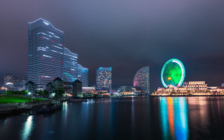 Tokyo cityscape ferriswheel river night - chiho aoshima free wallpaper