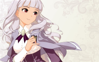 Woman long white hair purple - her chest free wallpaper