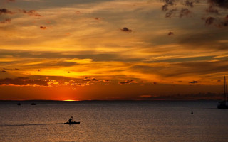 Sunset boat water clouds pastel - sunset free wallpaper