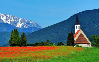 Church flowers mountain blue sky - bela čikoš sesija free wallpaper