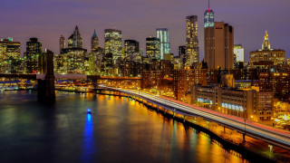 City skyline night bridge river 40 - a train free wallpaper