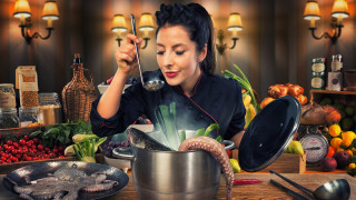 Woman cooking food surrealism bowl - surrealism free wallpaper