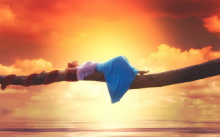 Woman lying wooden pole over - daphne mcclure free wallpaper