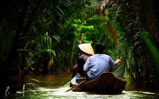 River boat people forest bamboo - two person free wallpaper