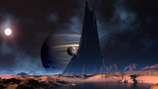 Distant planet moon city night - a distant planet in the foreground free wallpaper