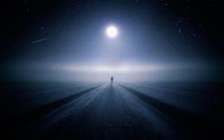 Moon night road astronaut fireworks - a dark sky free wallpaper