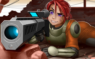 Cartoon girl gun controller smile - art station free wallpaper