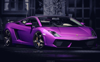 Purple sports car night building 2 - a black light free wallpaper