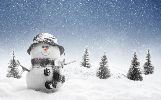 Snowman hat scarf snow trees - winter free wallpaper