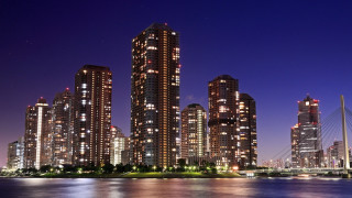 Tokyo city skyline bridge river 4 - night free wallpaper