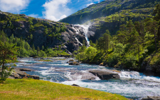 River forest waterfall rocks blue - a river free wallpaper for desktop