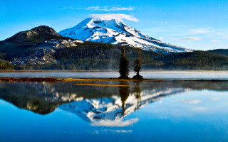 Mountain lake forest sky reflection 2 - a matte painting free wallpaper