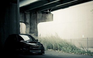 Car bridge skylight ruins tiltshift - dark atmosphere free wallpaper