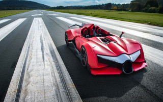 Red sports car driving road 12 - half robot free wallpaper