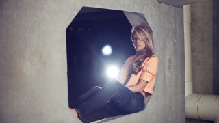 Woman wall cellphone flashlight anamorphic - carey morris free wallpaper