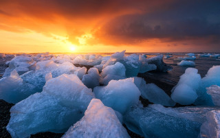 Sunset beach ice water clouds - ice free wallpaper