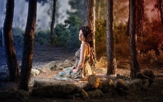 Woman forest fire matte fantasy - apelle free wallpaper