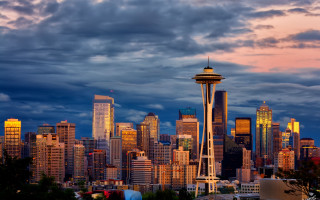 City skyline tower dusk clouds - dusk free wallpaper