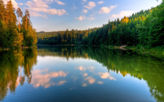 Lake forest clouds trees sky - impressionist free wallpaper