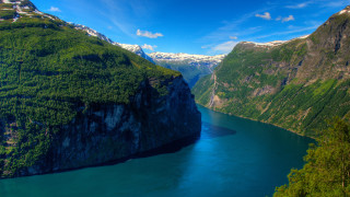 River mountains trees sky clouds 3 - evaline ness free wallpaper