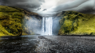 Waterfall man nature cloudy sky - the water below free wallpaper