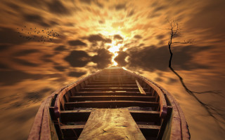 Boat water sky tree bird - overhead free wallpaper