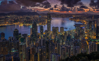 City skyline night water lights - a large body of water free wallpaper