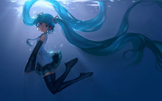 Floating woman underwater headphones blue - underwater free wallpaper