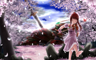 Purple dress girl bow snowy - fantasy art free wallpaper