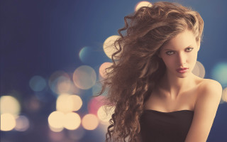 Woman long hair bokeh night - flowing hair free wallpaper