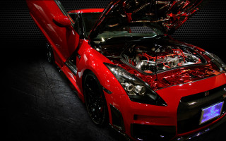 Red sports car engine open - a hood open free wallpaper