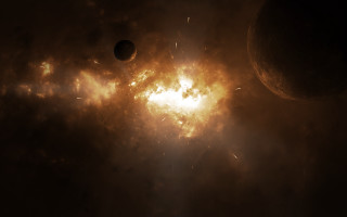 Bright sun two planets black - two planet free wallpaper