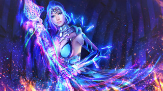 Woman sword fire stars blue - a woman in a bikini holding free wallpaper