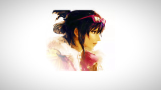 Woman ponytail red shirt looking - game art free wallpaper