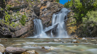 Waterfall rocks trees sky landscape - the water and trees free wallpaper