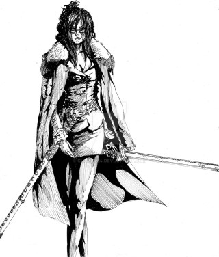 Woman sword cape drawing art - epic fantasy character art free wallpaper