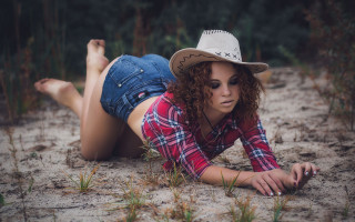 Desert cowgirl laying plaid denim - carla wyzgala free wallpaper