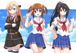 Anime girls schooluniform crossedarms blue - their back free wallpaper