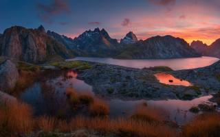 Sunset mountain lake nature forest - a beautiful sunset over a mountain lake free wallpaper