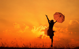 Woman umbrella sunset autumn silhouette - sunset free wallpaper