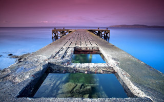 Dusk pink sky pier ocean - amazing free wallpaper