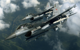 Fighterjets clouds mountains birds puzzle - two fighter jet free wallpaper