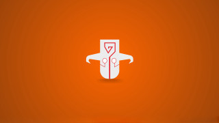 White orange logo person knife - figurativism free wallpaper