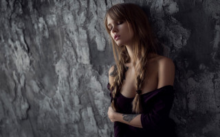 Woman long hair tattoo purple - somber free wallpaper
