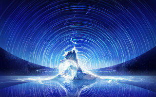 Woman blue background hologram anime - the ground in front free wallpaper