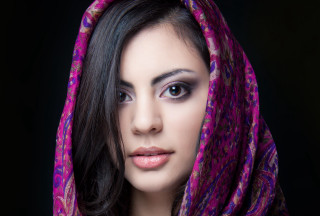 Woman scarf black background pink - qajar art free wallpaper