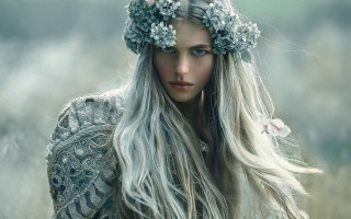 Woman long hair flowers field - gothic free wallpaper for desktop