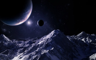 Mountain moon planets night sky - two planet free wallpaper